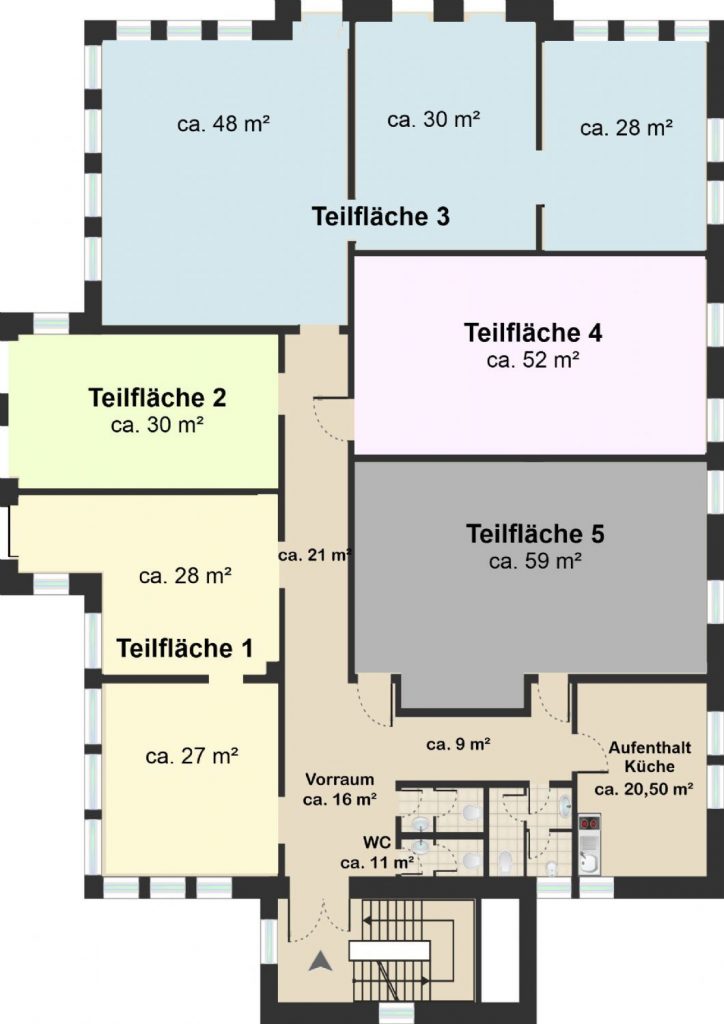 Grundriss - Mögliche Teilflächen der Gewerbeeinheit